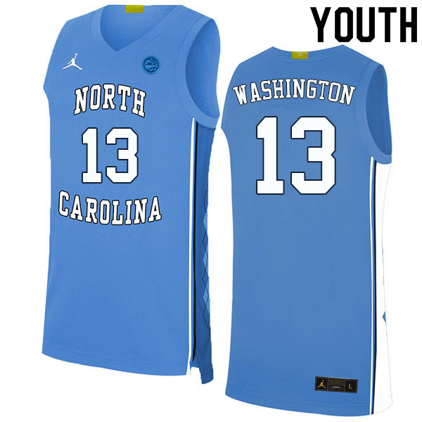 Youth #13 Jalen Washington North Carolina Tar Heels College Basketball Jerseys Sale-Carolina Blue